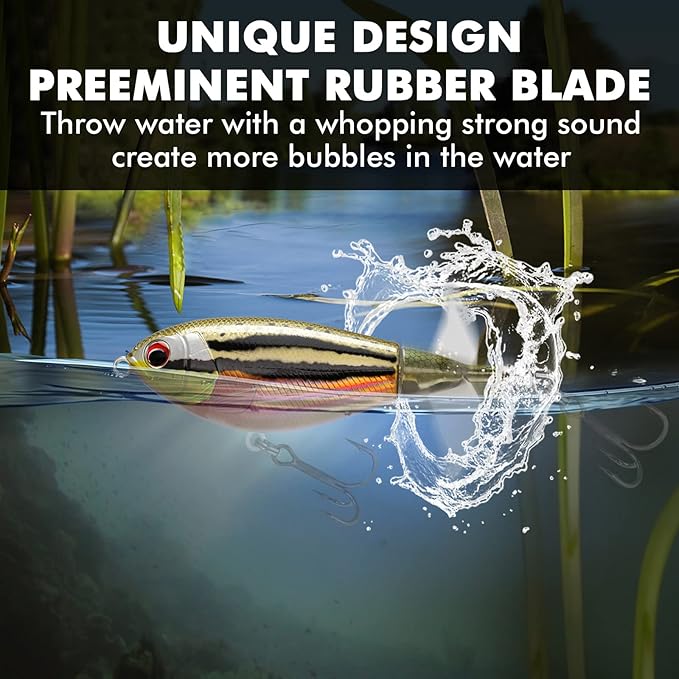 TRUSCEND PoPobait with BKK Hooks, Top Water Plopper Fishing Lures for Bass Walleye Pike Catfish Musky Perch, Floating Lure for Freshwater or Saltwater, Amazing Teasers Fishing Gifts for Family Fishing