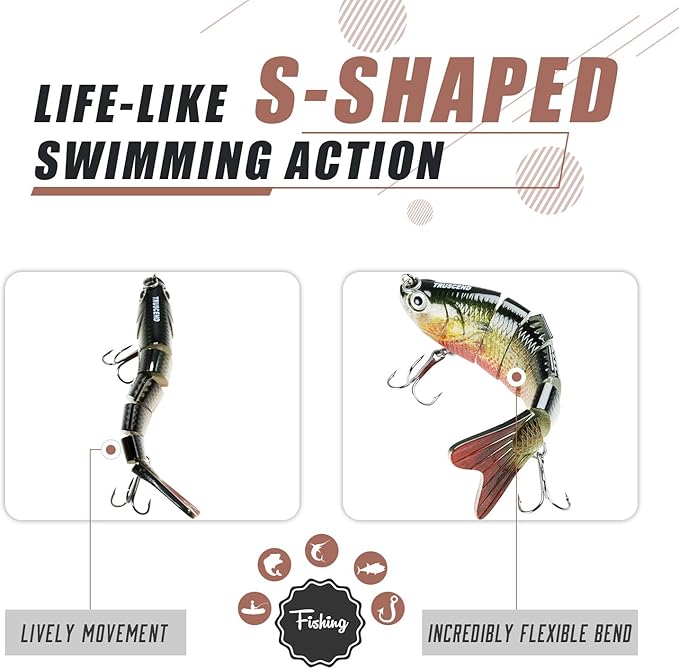 TRUSCEND Easy Catch Swimmax, Magic Noisy Turbulent Wiggling and Vibrating Actions for More Bites, Segmented Swimbait Jointed by Dyneema Strongest Fiber, Lifelike Fishing Lures for Relax Family Fishing