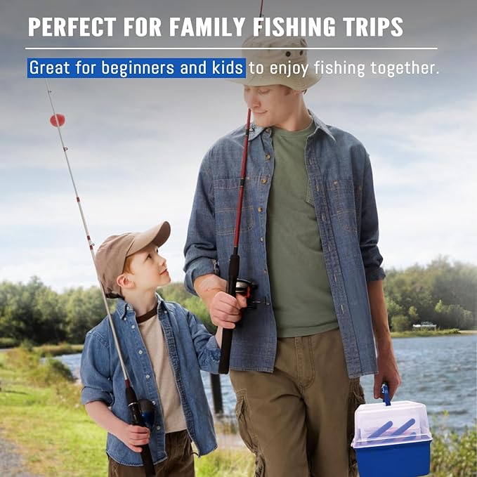 448-Pcs Fishing Lures Kit – Complete 3-Layer Tackle Box Set with Hooks, Weights, Bobbers, Pliers, Rigs, Leaders, Fluorocarbon Line, Accessories & More for Kids Fishing Gear