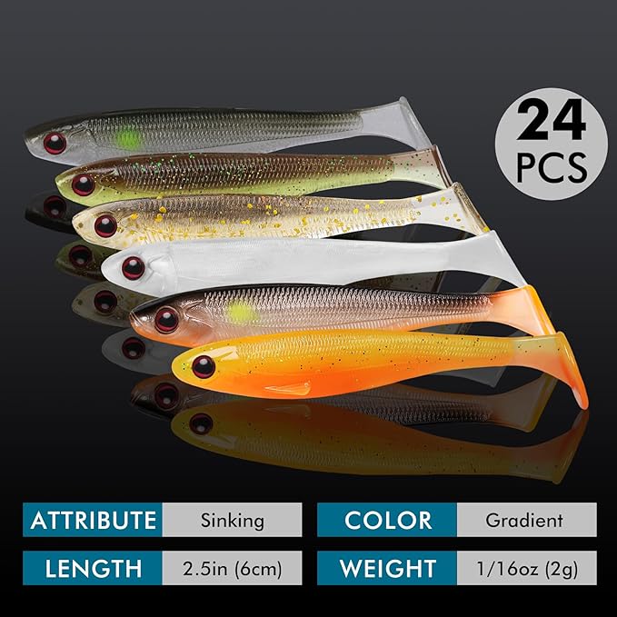 TRUSCEND Easy Catch Soft Lures, Unique Vibrating Swim Action and Trembly Sinking Move for More Bites, Amazing Soft Swimbaits for Family Fishing, Well-Made Fishing Lures for Bass Trout Crappie Walleye