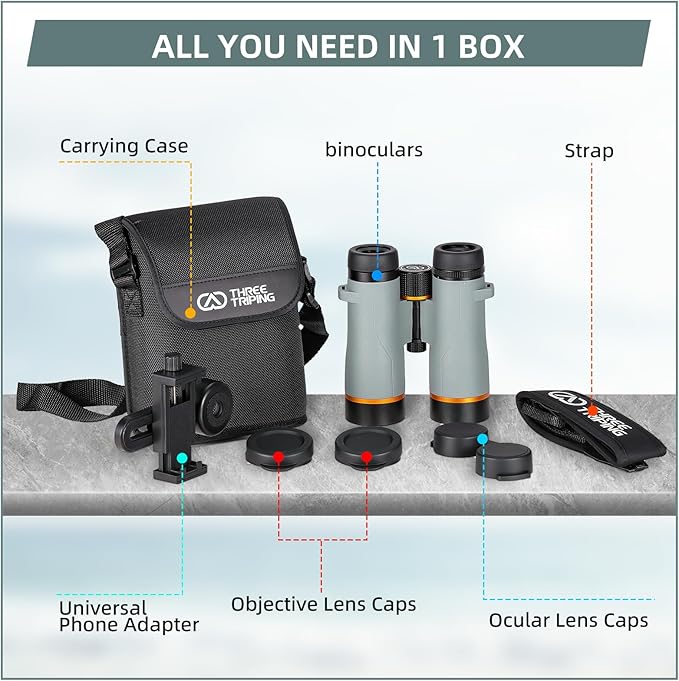 10x42 ED Binoculars for Adults High Powered with Phone Adapter, Waterproof Binoculars with ED Lenses, Super Bright Clear for Bird Watching, Hiking, Cruise Ship, Wildlife Viewing and Outdoor Activities
