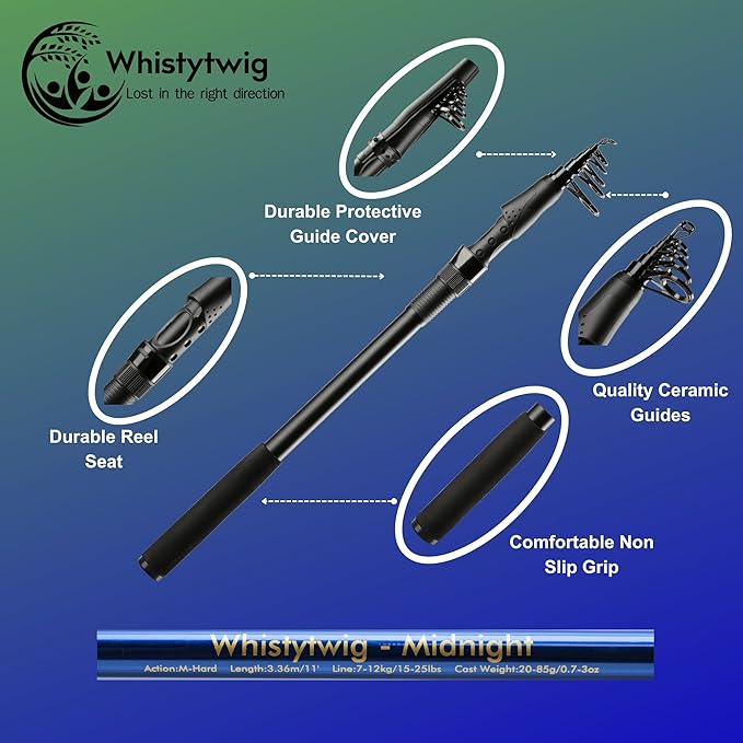 Whistytwig Telescopic Fishing Rod - Versatile Retractable Telescoping Fishing Pole, Collapsible Fishing Rod, Ideal Travel Rod