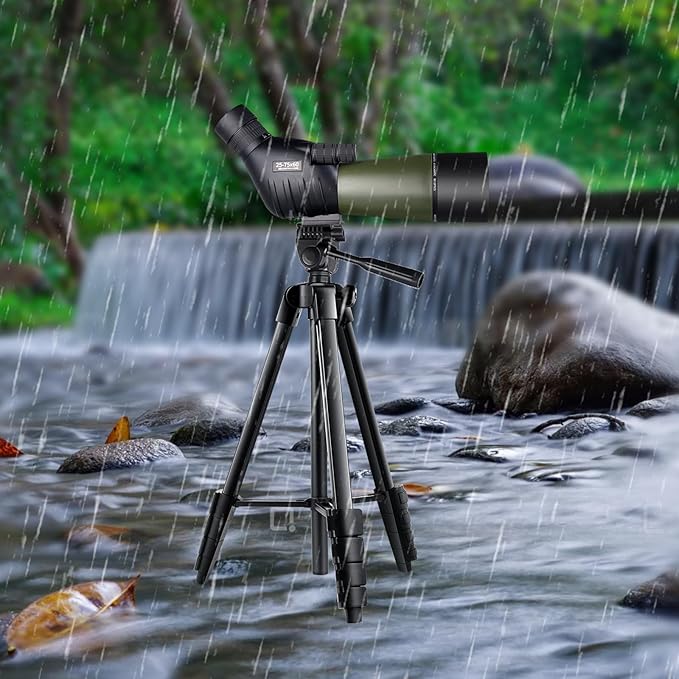 25-75x60 Spotting Scope with 64in Tripod, Carry Bag - Clear Low Light Vision Spotting Scopes - Fogproof Spotting Scopes for Target Shooting, Hunting, Birding, Wildlife Viewing (Green)