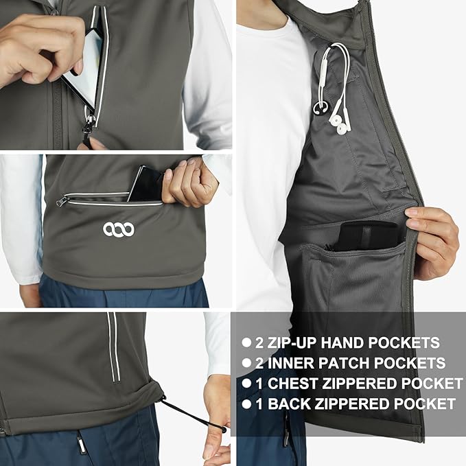 33,000ft Men's Windproof Lightweight Golf Vest Outerwear with Pockets, Softshell Sleeveless Jacket for Running Hiking Sports