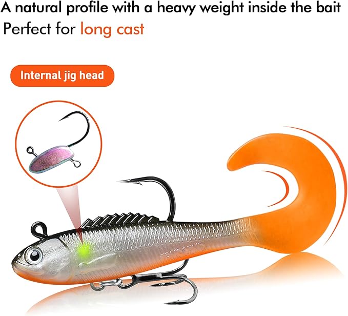 TRUSCEND Pre-rigged Fishing Jig Lures for Freshwater and Saltwater, Innovative Super Durable TPE Bass Lures, Lifelike Shrimp Crayfish Swimbait, Weedless Lure for Crappie Trout Walleye, Keep Separately