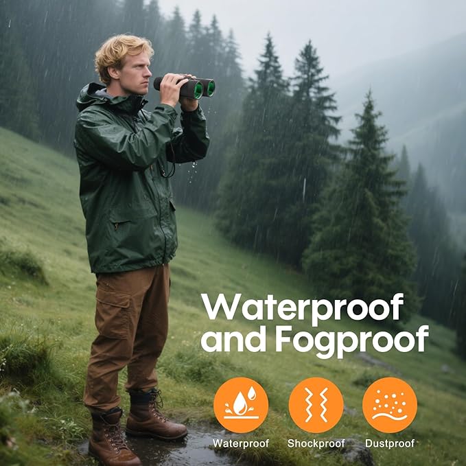 12x42 UHD Binoculars for Adults High Powered: Waterproof for Bird Watching - Large View, Lightweight, Fogproof Binoculars for Hunting Hiking Bird Watching Travel Cruise Black