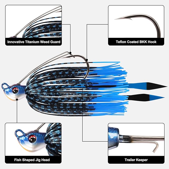 TRUSCEND Fishing Jigs with Ultra Smooth Teflon Hook, Tour Grade Titanium Weed Guard Swim Jigs, Valuable Weedless Skirted Jig, Well-Made Fishing Lures for Crappie Bass Trout, Freshwater Fishing Gear