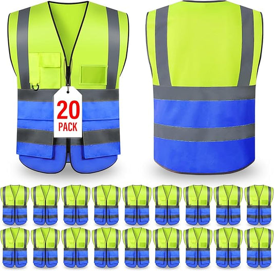 Safety Vests,Hi Vis Vest Reflective Vest with 5 Pockets and Zipper for Men Women, Neon Working Vest for Outdoor One Size