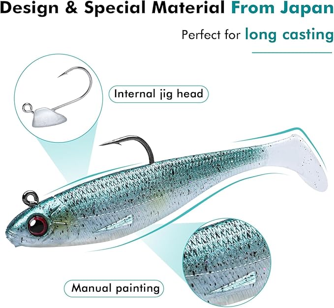 TRUSCEND Easy Catch Pre-Rigged Soft Lures, Unique Vibrating Swim Action and Trembly Sinking Move for More Bites, Amazing Soft Swimbait for Family Fishing, Fishing Lures for Bass Trout Crappie Walleye