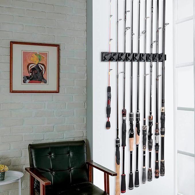 PLUSINNO 2 pack Vertical Fishing Rod rack, Wall Mounted Fishing Rod holder, 2 Packs Fishing Pole Holders Hold Up to 18 Rods or Combos, Fishing rod holders for garage, Fits Most Rods of Diameter 3-18mm