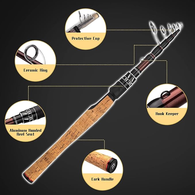 EOW XPEDITE Portable Telescopic Fishing Rods, Spinning & Casting, 24T Carbon Blanks & Solid Carbon Tip, Cork Handle, Travel Rod, Short Collapsible Rods
