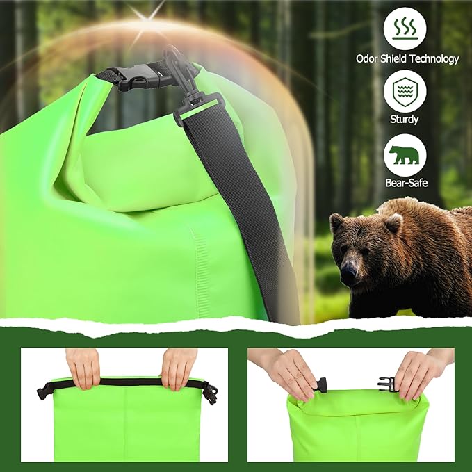 Bear Bag Hanging System - 15L Heavy Duty Waterproof Bear Proof Food Storage Kit with Rock Sack 2 Ropes 2 Safety Clips 1 Straps for Hiking, Camping & Backpackin