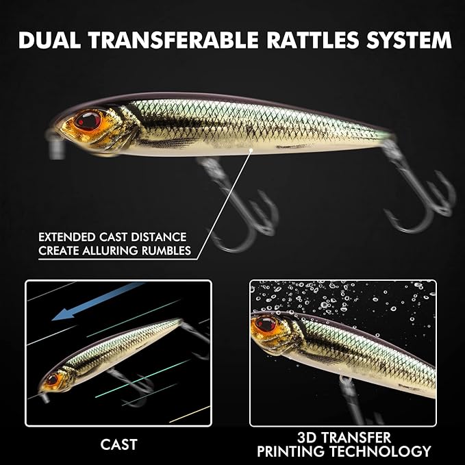 TRUSCEND PoPobait with BKK Hooks, Top Water Plopper Fishing Lures for Bass Walleye Pike Catfish Musky Perch, Floating Lure for Freshwater or Saltwater, Amazing Teasers Fishing Gifts for Family Fishing