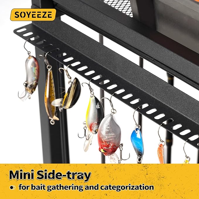 SOYEEZE Fishing Rod Holders for Garage,Fishing Pole Holder/Rack of Adjustable with Pegboard and Hooks, a Tackle Box,Lines,Lure Fishing Organizer, Stores Fishing Gear, up to 12 Rods,Fishing Gift