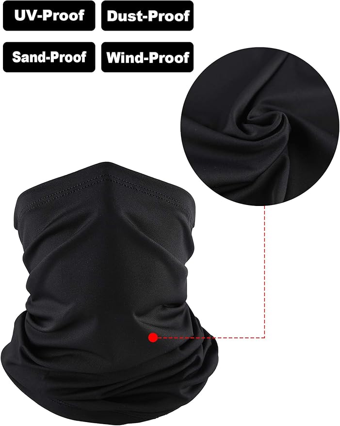 8 Pcs Summer Camo Neck Gaiter Scarf Bandanas for Men Sun Hoods Balaclava Cooling Breathable Face Mask Outdoor Sports (Simple, Black)