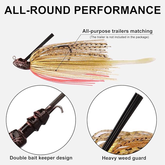 TRUSCEND Fishing Jigs with Ultra Smooth Teflon Hook, Tour Grade Titanium Weed Guard Swim Jigs, Valuable Weedless Skirted Jig, Well-Made Fishing Lures for Crappie Bass Trout, Freshwater Fishing Gear