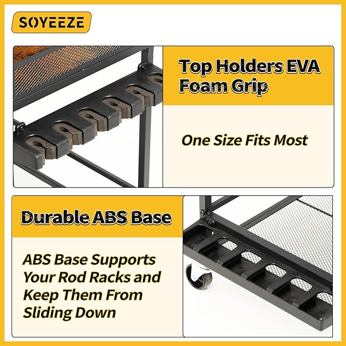 SOYEEZE Fishing Rod Holders for Garage,Fishing Gear Storage and Organization for Tackle Box and Fishing Reels,Fishing Pole Holders for Fishing Equipment with Pegboard and Wheels