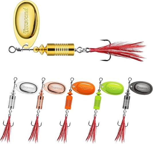 TRUSCEND Swimming or Jigging Fishing Spinners with Two-Way Spinning Spoons System, Rooster Tail Fishing Lures with Flash Copper Body & Blade, Freshwater and Saltwater Blade Bait for Bass Walleye Trout