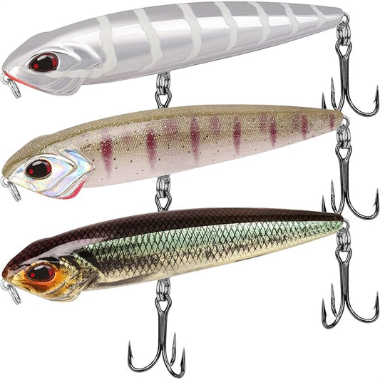 TRUSCEND PoPobait with BKK Hooks, Top Water Plopper Fishing Lures for Bass Walleye Pike Catfish Musky Perch, Floating Lure for Freshwater or Saltwater, Amazing Teasers Fishing Gifts for Family Fishing