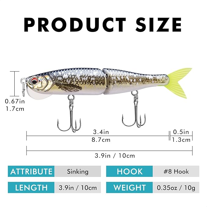 TRUSCEND Easy Catch Swimmax, Magic Noisy Turbulent Wiggling and Vibrating Actions for More Bites, Segmented Swimbait Jointed by Dyneema Strongest Fiber, Lifelike Fishing Lures for Relax Family Fishing