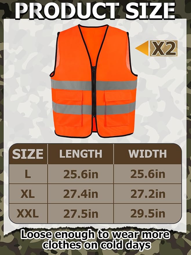 Apipi 2 Set Blaze Orange Hunting Vest and Beanie - High Visibility Safety Vest for Men, with Reflective Strips for Outdoor