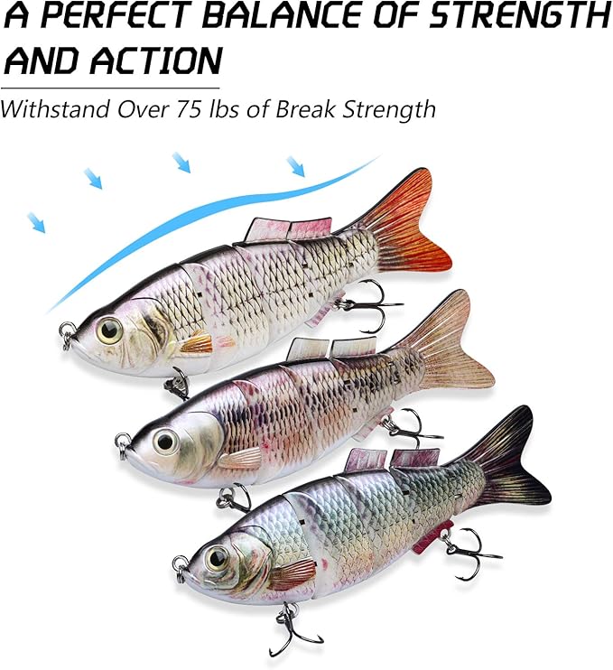 TRUSCEND Easy Catch Swimmax, Magic Noisy Turbulent Wiggling and Vibrating Actions for More Bites, Segmented Swimbait Jointed by Dyneema Strongest Fiber, Lifelike Fishing Lures for Relax Family Fishing
