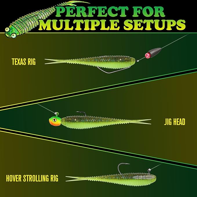 LUCKYFISHING Soft Plastic Baits 20PCS/30PCS/40PCS Forked Tail Fishing Soft Bait for Bass Walleye Trout Crappie Lures 3in/3.5in/4in