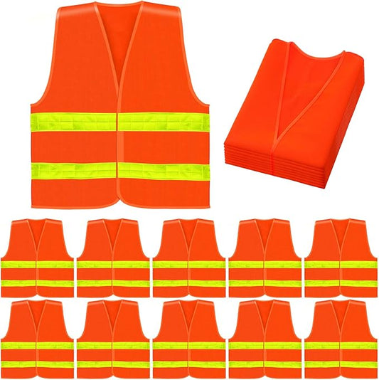 30 Pack Safety Vest Bulk with Reflective Strips High Visibility Reflective Orange Security Vest Construction Working for Men Women Warehouses Traffic Running Drivers Cyclists Volunteers Work