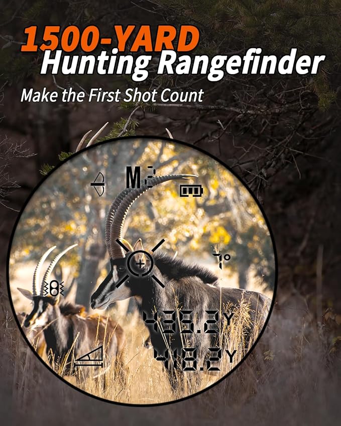 WOSPORTS Hunting Rangefinder, 1200-Yard/1500-Yard Range Finder for Hunter with Distance/Angle/Speed/Scan Multi Functional, 6X Magnification