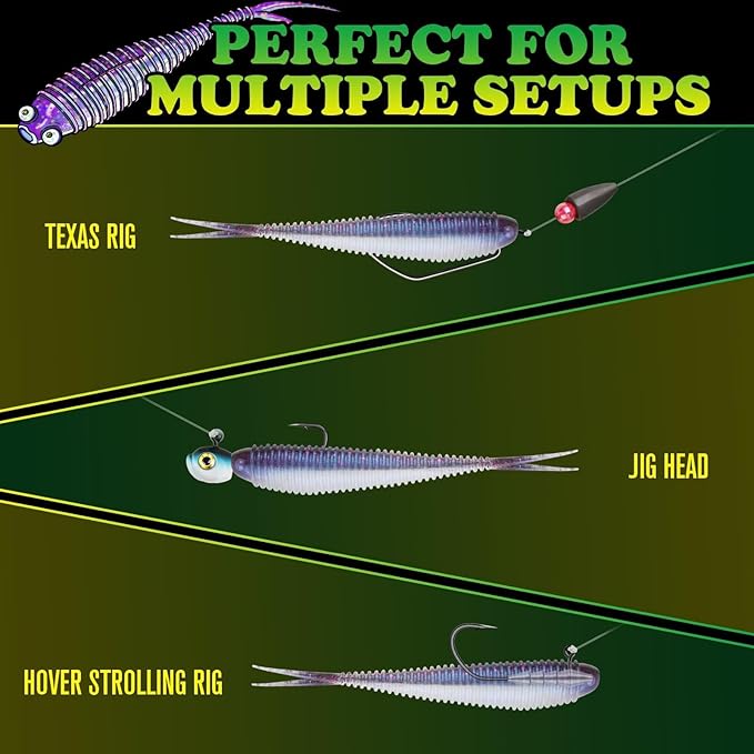 LUCKYFISHING Soft Plastic Baits 20PCS/30PCS/40PCS Forked Tail Fishing Soft Bait for Bass Walleye Trout Crappie Lures 3in/3.5in/4in