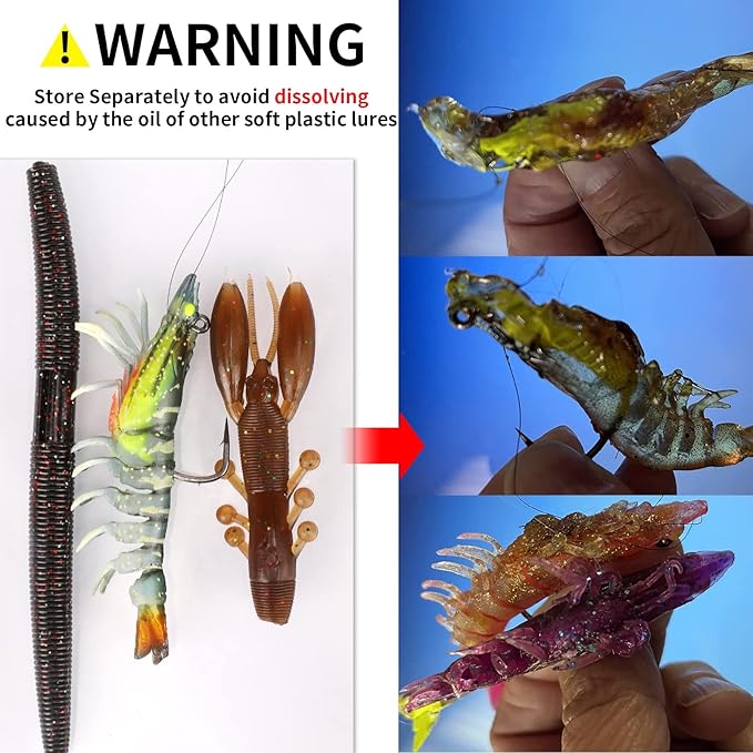 TRUSCEND Pre-rigged Fishing Jig Lures for Freshwater and Saltwater, Innovative Super Durable TPE Bass Lures, Lifelike Shrimp Crayfish Swimbait, Weedless Lure for Crappie Trout Walleye, Keep Separately