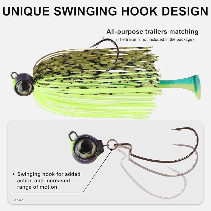 TRUSCEND Fishing Jigs with Ultra Smooth Teflon Hook, Tour Grade Titanium Weed Guard Swim Jigs, Valuable Weedless Skirted Jig, Well-Made Fishing Lures for Crappie Bass Trout, Freshwater Fishing Gear