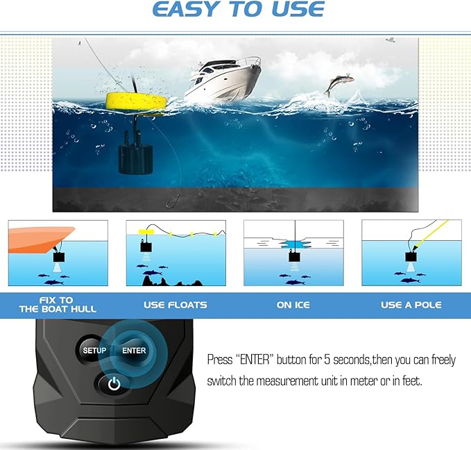 Atibin Portable Water Fish Finder Transducer Wired Handheld Depth Finder Sonar LCD Display Fish Finders Kayak FF068