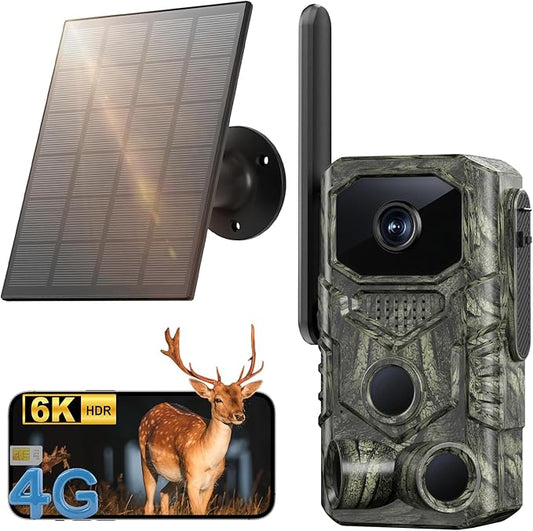 4G LTE Cellular Trail Camera, 6K GPS Solar Battery Powered Game Camera 0.1s Trigger Motion Activated, IP67 Waterproof Trail Cam, Night Vision Wildlife Monitor Cameras, Built-in SIM Card,120 Wide Angle