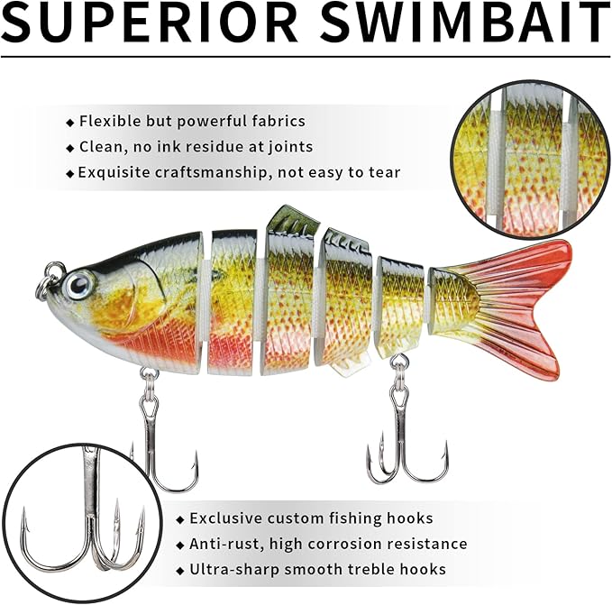 TRUSCEND Easy Catch Swimmax, Magic Noisy Turbulent Wiggling and Vibrating Actions for More Bites, Segmented Swimbait Jointed by Dyneema Strongest Fiber, Lifelike Fishing Lures for Relax Family Fishing