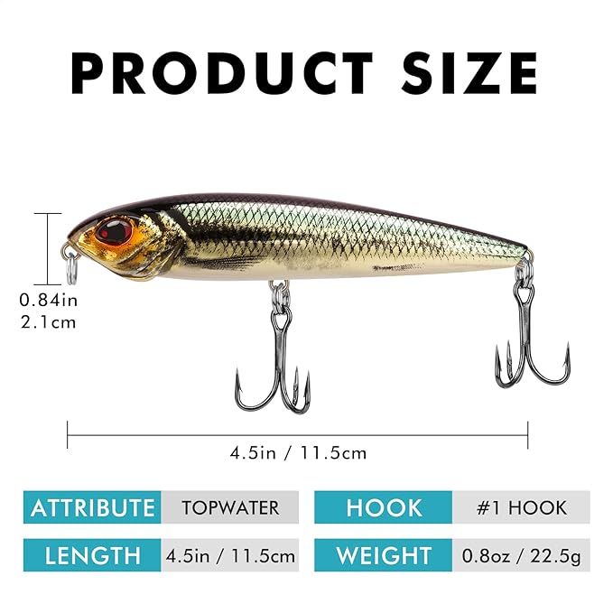 TRUSCEND PoPobait with BKK Hooks, Top Water Plopper Fishing Lures for Bass Walleye Pike Catfish Musky Perch, Floating Lure for Freshwater or Saltwater, Amazing Teasers Fishing Gifts for Family Fishing