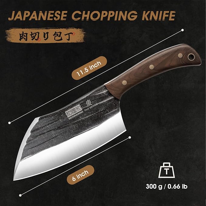 6 Inch Cleaver Knife, Hand Forged Vegetable Meat Cleaver, Full Tang Chopper Butcher Knife for Meat Cutting for Kitchen, Outdoor Cooking, Camping