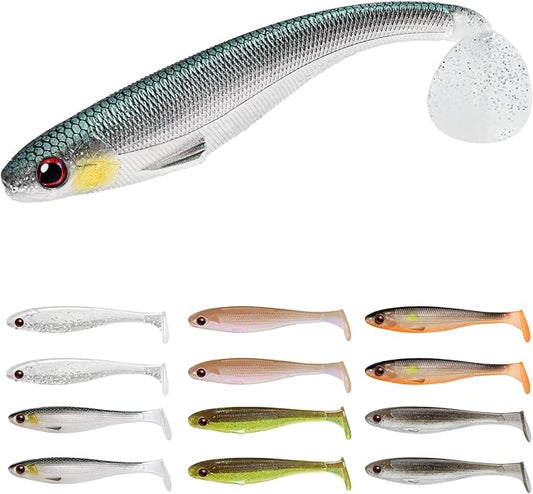 TRUSCEND Easy Catch Soft Lures, Unique Vibrating Swim Action and Trembly Sinking Move for More Bites, Amazing Soft Swimbaits for Family Fishing, Well-Made Fishing Lures for Bass Trout Crappie Walleye