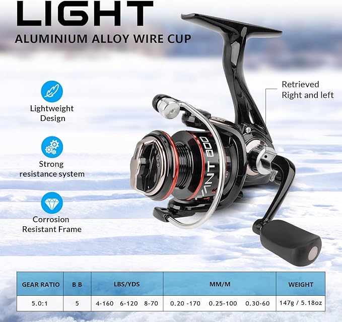QualyQualy Ice Fishing Rod Reel Combo Complete Set Ice Fishing Gear with Backpack Seat Ice Cleats Ice Fishing Jigs Line Full Ice Fishing Kit 24" 26"
