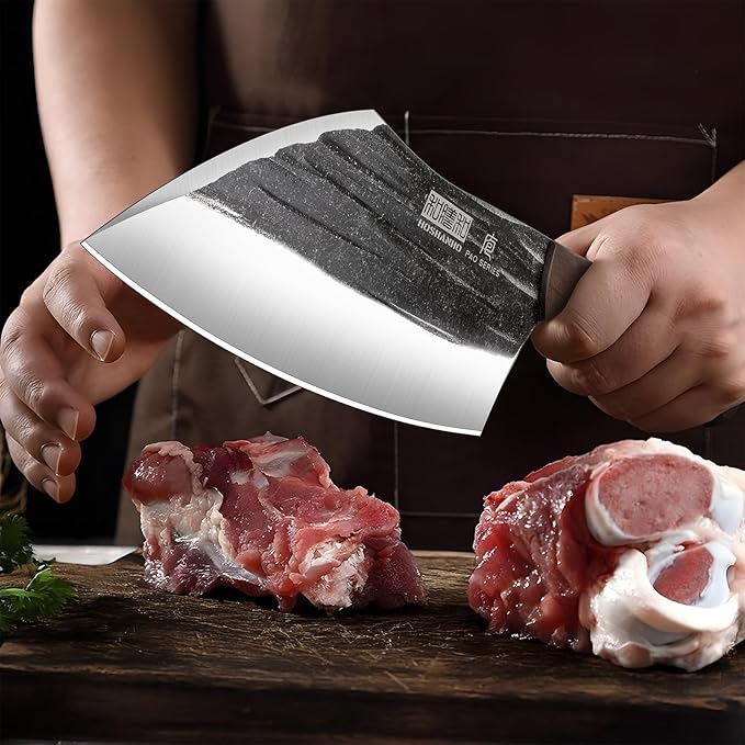 6 Inch Cleaver Knife, Hand Forged Vegetable Meat Cleaver, Full Tang Chopper Butcher Knife for Meat Cutting for Kitchen, Outdoor Cooking, Camping