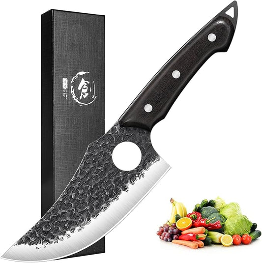 TAN REN Hand Forged Japan Knife, Full Tang Viking knife, Meat Cleaver Boning Knife for Meat Cutting
