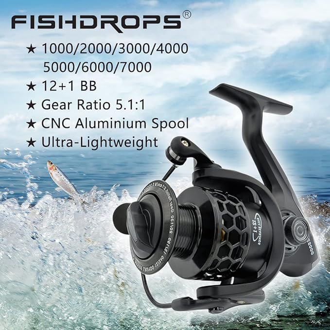 Spinning Fishing Reels 12+1BB Ultra Lightweight Carved Aluminum Spool Reels Affordable Smooth Spinning Reels
