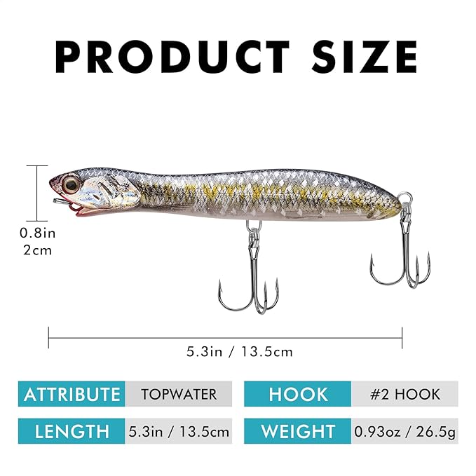 TRUSCEND PoPobait with BKK Hooks, Top Water Plopper Fishing Lures for Bass Walleye Pike Catfish Musky Perch, Floating Lure for Freshwater or Saltwater, Amazing Teasers Fishing Gifts for Family Fishing