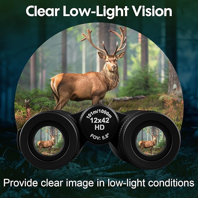 12x42 UHD Binoculars for Adults High Powered: Waterproof for Bird Watching - Large View, Lightweight, Fogproof Binoculars for Hunting Hiking Bird Watching Travel Cruise Black
