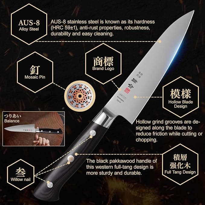 5 Inch Petty Paring Knife, AUS-8 Steel Japanese Kitchen Utility Knife with Full-Tang Pakkawood Handle and Premium Gift Box (Classic Series)
