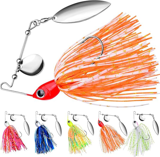Spinnerbait Fishing Lure, Hard Metal Jig Spinner Baits Kits Swimbait for Bass Trout Pike Salmon Walleye Freshwater Saltwater 5pcs/Pack