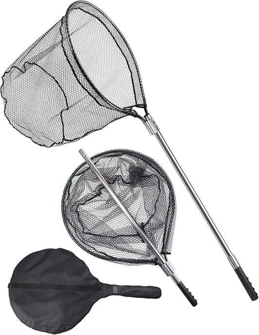 Avlcoaky Rubber Fishing Net - Large Saltwater Fishing Landing Net with Telescoping Handle for Kayak Fishing - Extends 70 to 94 Inch, 27.5 Inch Depth