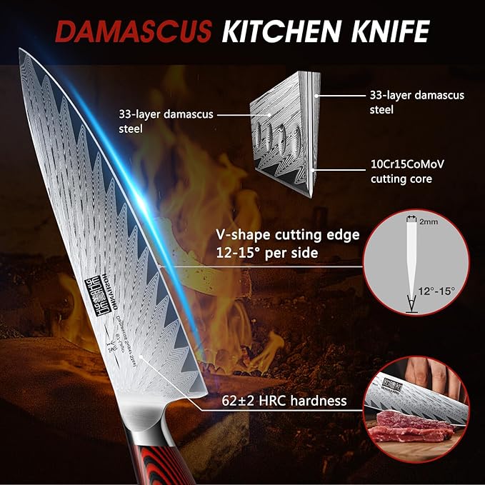3 Pieces Damascus Kitchen Knife Set Ultra-Sharp Knives Set, Professional Chef Knife Set With G10 Ergonomic Handle,Gift Box