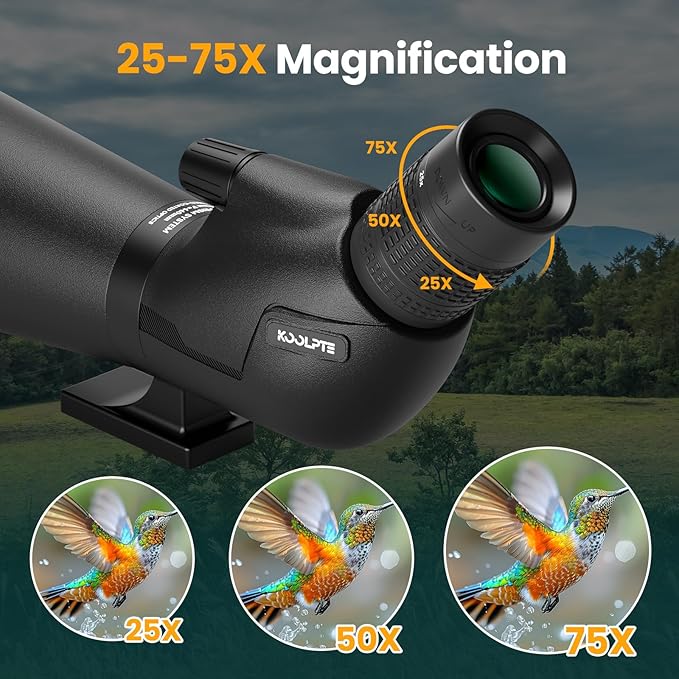 Spotting Scope 25-75x85 HD with Phone Adapter, Tripod & Carrying Bag -Fully Multi-Coated Optics,BAK4 High Definition Waterproof Spotter Scope for Birding, Hunting, Astronomy, Outdoor Observation,Black