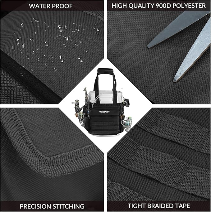 THKFISH Fishing Bucket Organizer for 5 Gallon Bucket, Ice Fishing Bucket Bag with Rod & Plier Holder, Adjustable Fish Protection Bucket Bag with Multi-Pockets for Fishing Gear